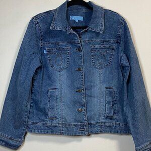 Duplex Tyte Jean Jacket Women's Size L Medium Wash Denim Button Embroidered